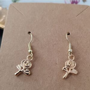 New Handcrafted Rose Dangle Earrings on 14K Gold Plated Hooks